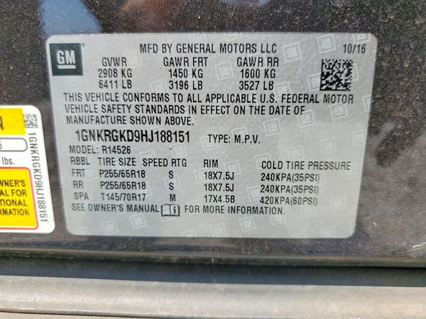 2017 CHEVROLET TRAVERSE 1LT