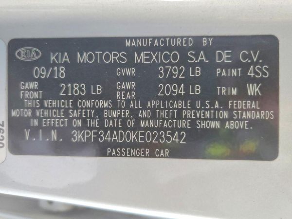 2019 KIA FORTE — VINS