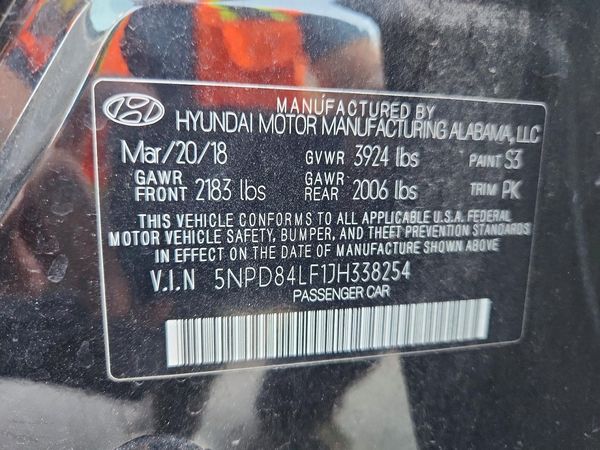 2018 HYUNDAI ELANTRA — VINS