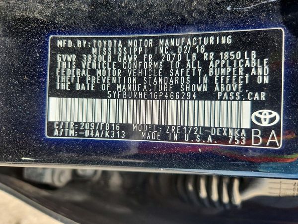 2016 TOYOTA COROLLA L/LE