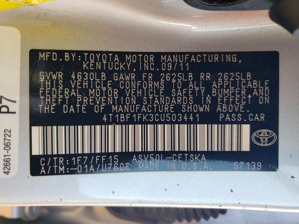 2012 TOYOTA CAMRY