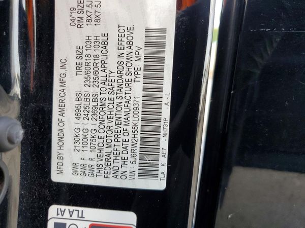 2019 HONDA CRV EX — VINS