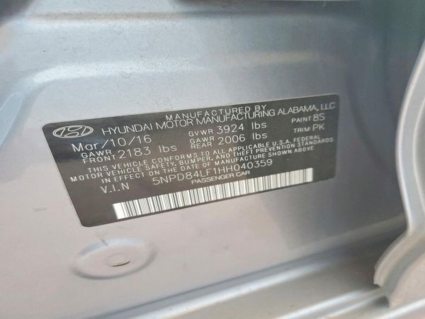 2017 HYUNDAI ELANTRA — VINS