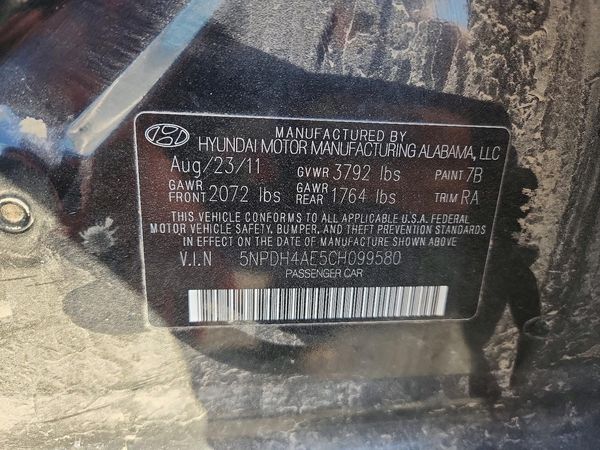 2012 HYUNDAI ELANTRA LI GLS(Middle grade) — VINS