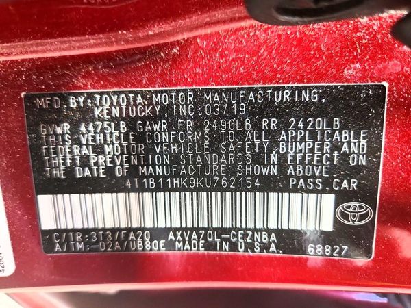 2019 TOYOTA CAMRY L/LE/SE/XLE