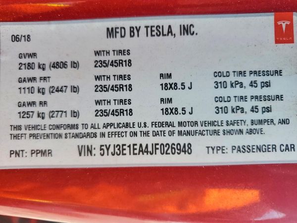 2018 TESLA MODEL 3