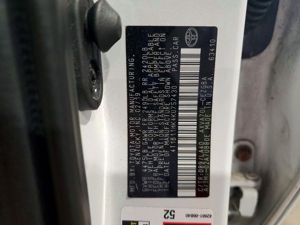 2019 TOYOTA CAMRY L/LE/SE/XLE