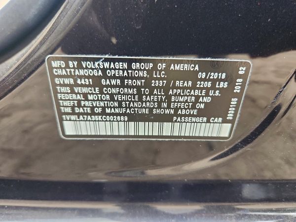 2019 VOLKSWAGEN PASSAT