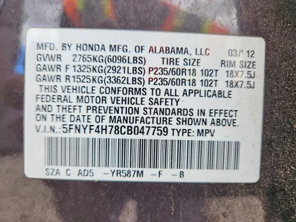 2012 HONDA PILOT EXL-N