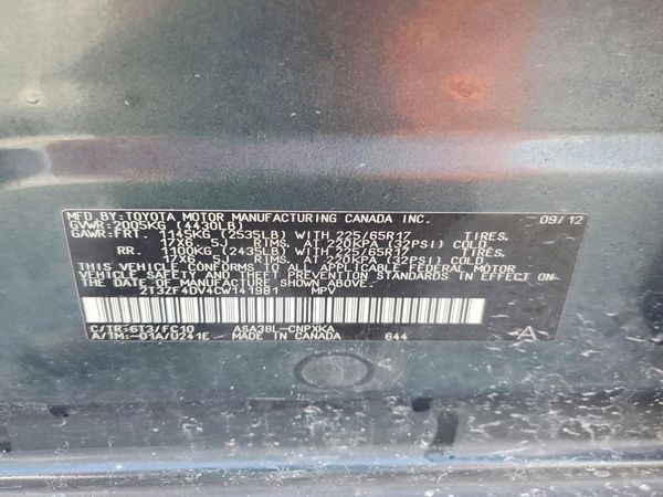 2012 TOYOTA RAV4 Standard — VINS