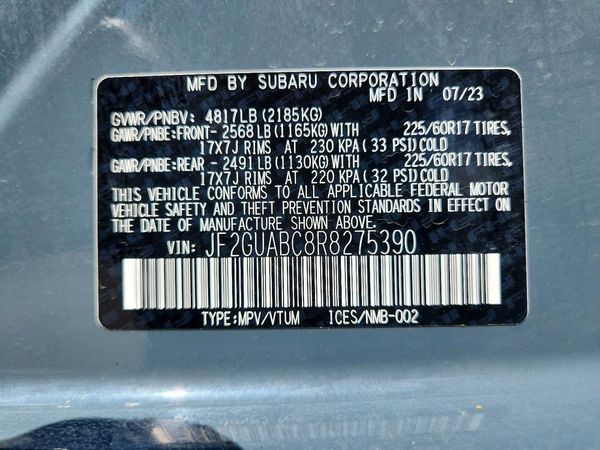 2024 SUBARU CROSSTREK Base — VINS