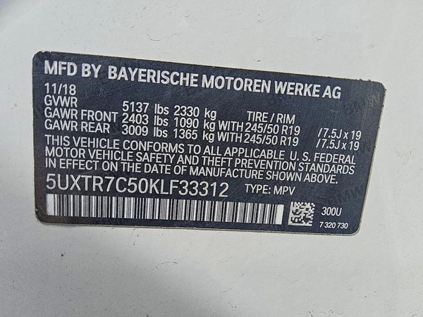 2019 BMW X3 sDrive30i — VINS