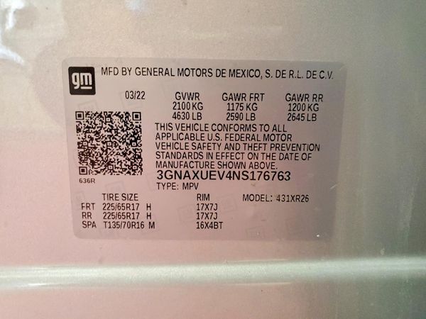 2022 CHEVROLET EQUINOX LT (1LT) — VINS
