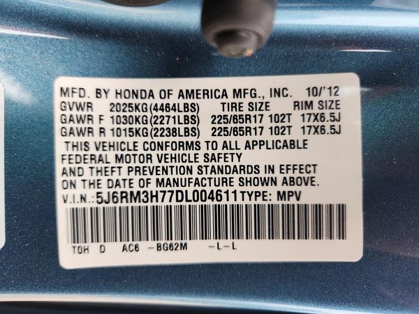2013 HONDA CRV EX-L — VINS