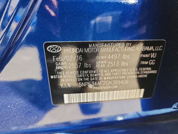 2016 HYUNDAI SONATA — VINS