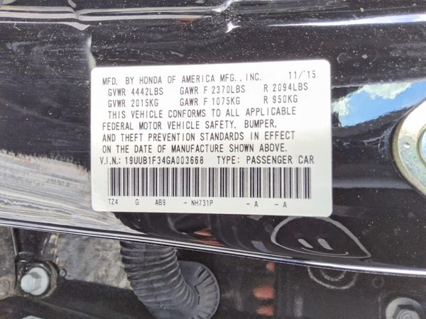 2016 ACURA TLX Base — VINS