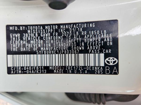 2018 TOYOTA COROLLA L/LE/SE/XLE/XSE
