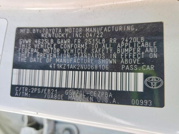 2022 TOYOTA CAMRY XSE — VINS