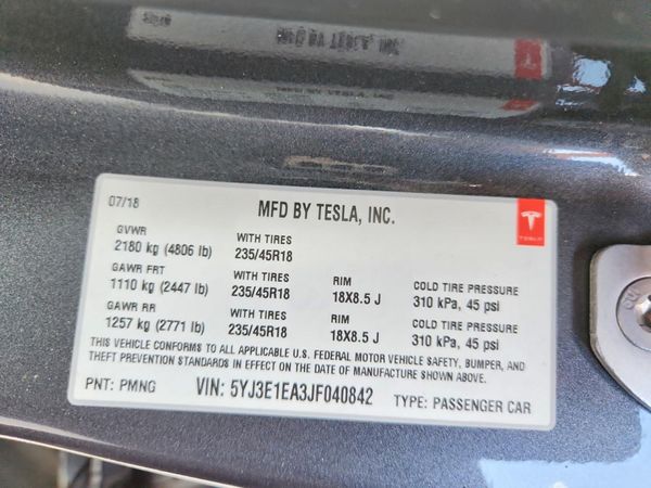 2018 TESLA MODEL 3