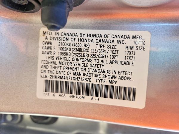 2016 HONDA CRV EX-L — VINS