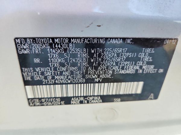 2012 TOYOTA RAV4 BASE Standard