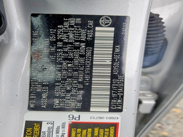 2012 TOYOTA CAMRY