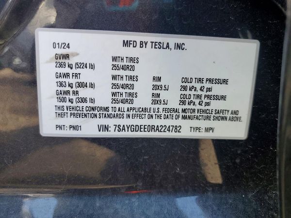 2024 TESLA MODEL Y — VINS