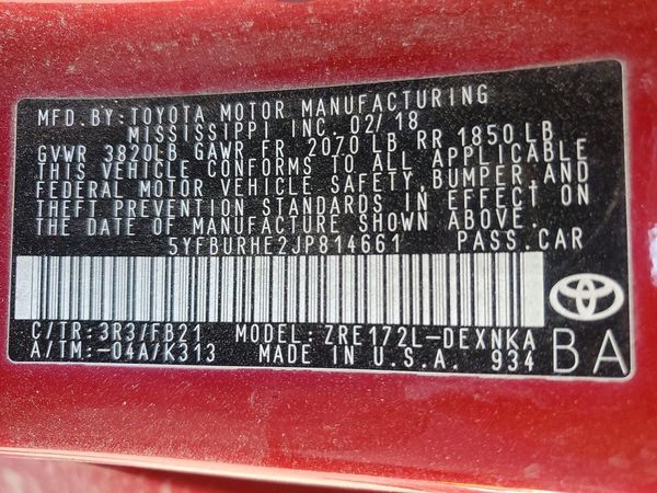2018 TOYOTA COROLLA L/LE/SE/XLE/XSE