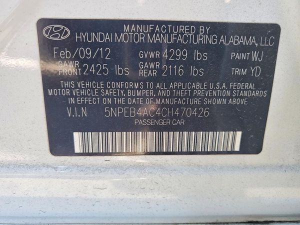 2012 HYUNDAI SONATA