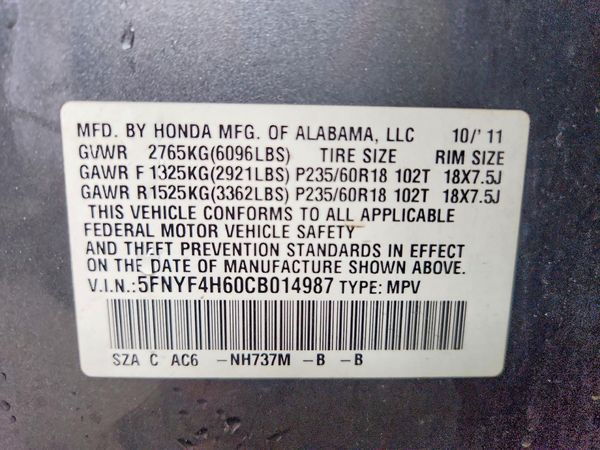2012 HONDA PILOT EX-L with RES