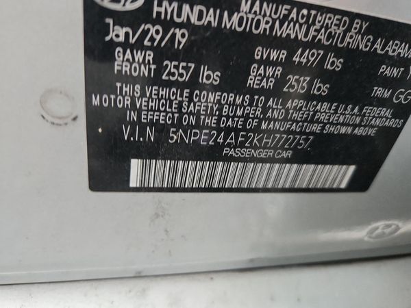 2019 HYUNDAI SONATA Eco Turbo, SE — VINS