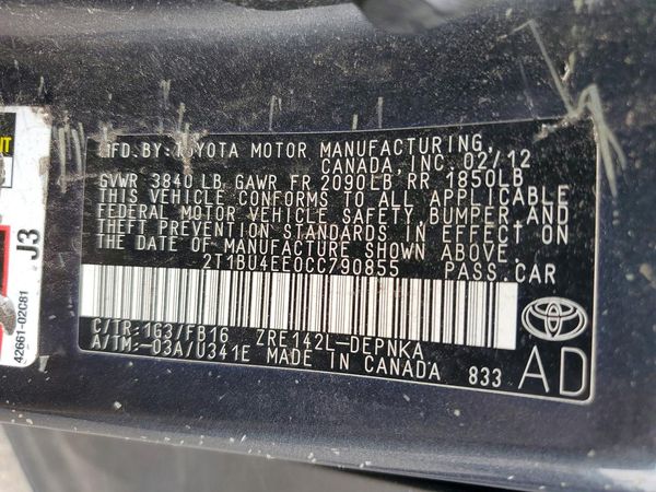 2012 TOYOTA COROLLA