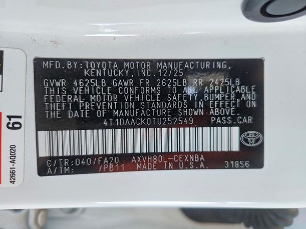 2026 TOYOTA CAMRY — VINS