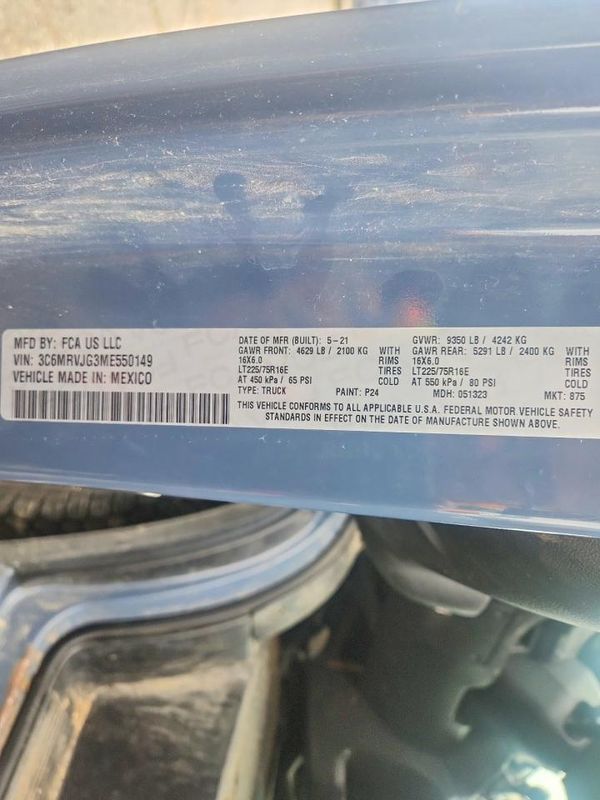 2021 RAM PROMASTER 3500 — VINS