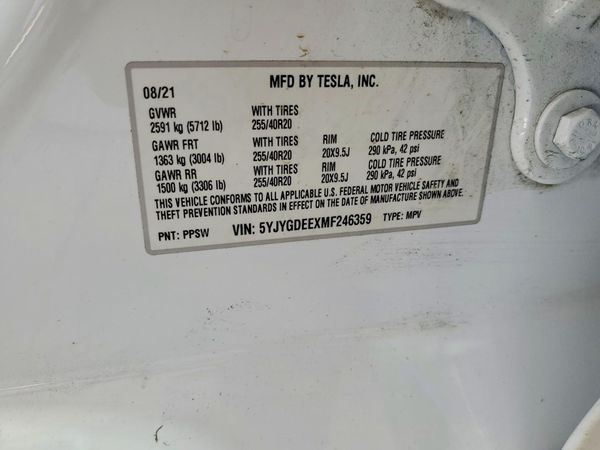 2021 TESLA MODEL Y — VINS
