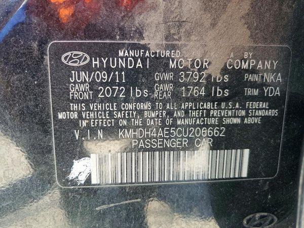 2012 HYUNDAI ELANTRA GLS(Middle grade) — VINS