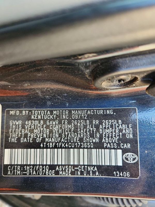 2012 TOYOTA CAMRY — VINS