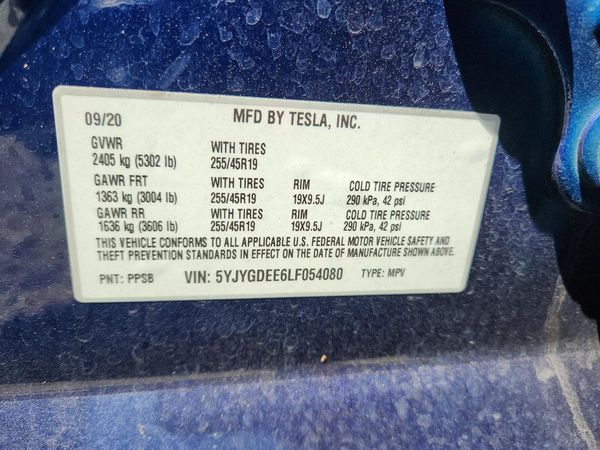 2020 TESLA MODEL Y — VINS