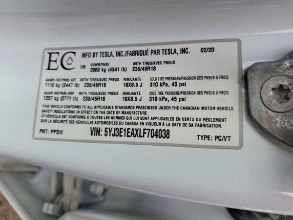 2020 TESLA MODEL 3