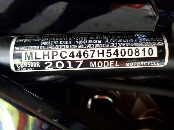 2017 HONDA CBR CYCLE