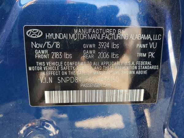 2019 HYUNDAI ELANTRA — VINS