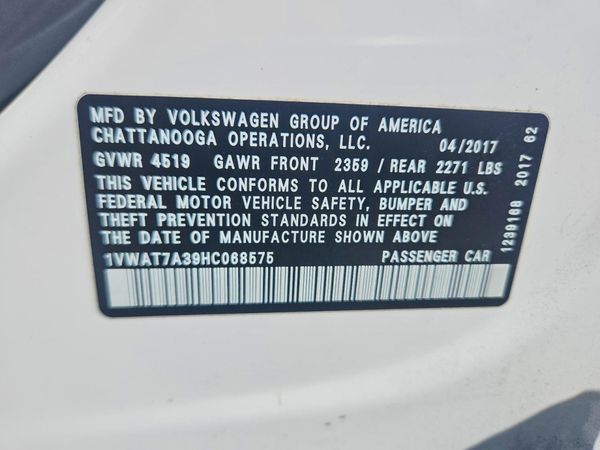2017 VOLKSWAGEN PASSAT S