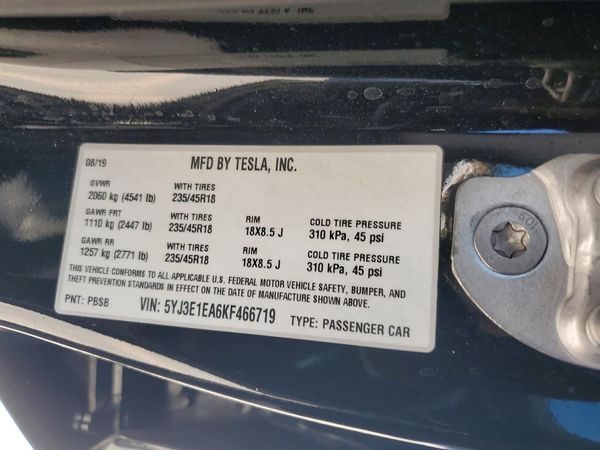 2019 TESLA MODEL 3