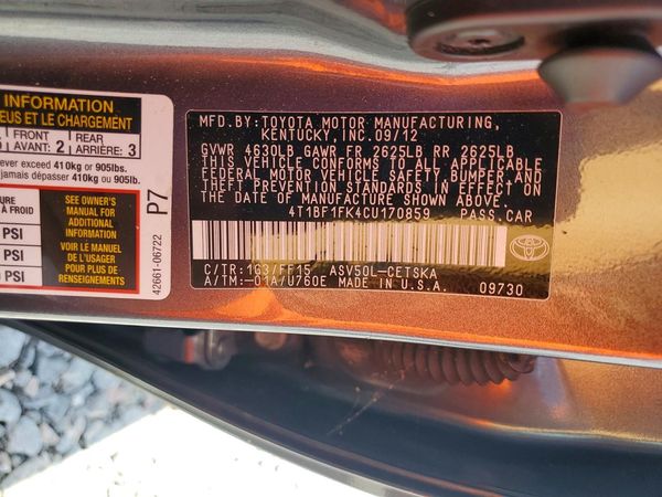 2012 TOYOTA CAMRY