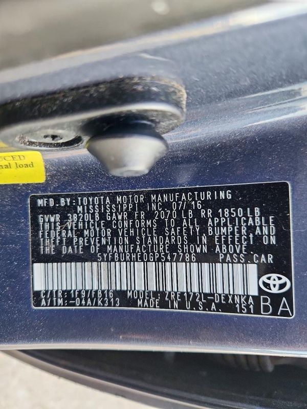 2016 TOYOTA COROLLA L/LE
