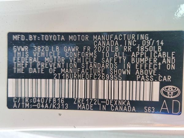 2015 TOYOTA COROLLA L/LE
