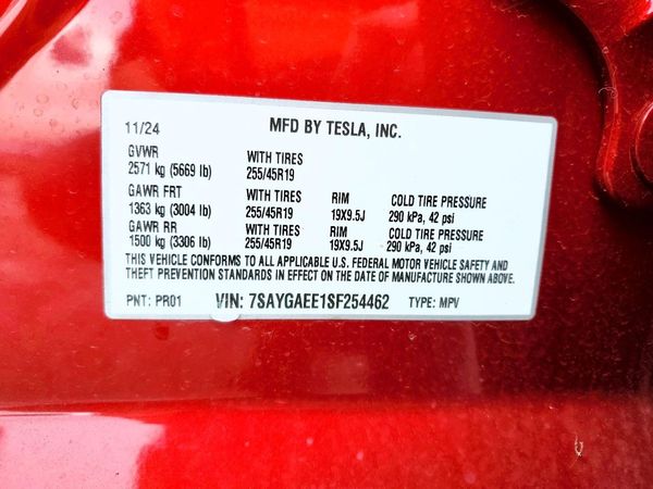 2025 TESLA MODEL Y — VINS