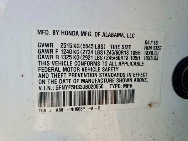 2018 HONDA PILOT EX