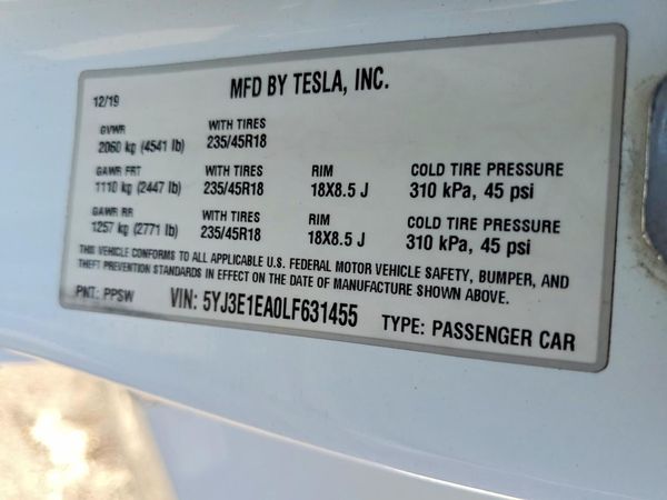2020 TESLA MODEL 3