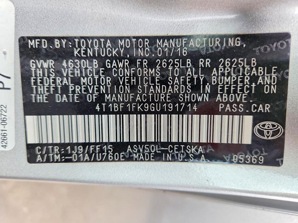 2016 TOYOTA CAMRY — VINS